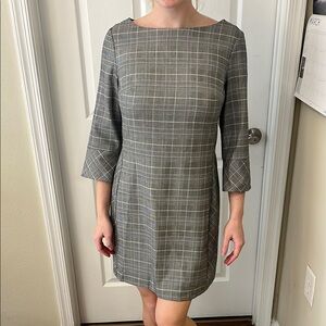Black & White Houndstooth Dress with 3/4 Bell Sleeves